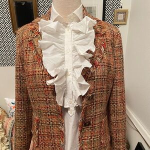 Focus 2000 Fashion Multicolor Tweed Blazer Fringe Trim